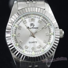 Silver Steel Women Lady Battery Quartz Wrist Watch Rhinestone Light Gift Hq