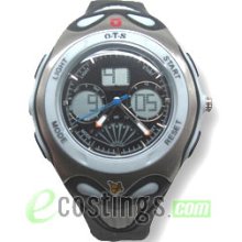 Silvery Men's Dual Time Zone Sports Digital Quartz Wrist Watch