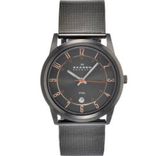 Skagen 124xlmmo Men's Watch Stainless Steel Case And Bracelet Quartz Black Dial