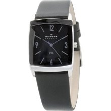 Skagen Black Dial Stainless Steel Black Leather Mens Watch 691LSLB