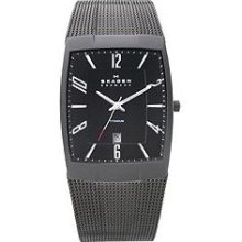 Skagen Black Rectangle Dial Black Titanium Mens Watch 851LTBB