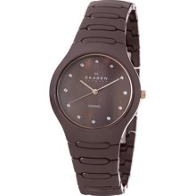 Skagen Ceramic Analog Quartz Brown Mop Dial Womens Wrist Watches 817sdxcr