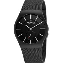 Skagen Denmark Mens Slim Sandblasted Black Ip Stainless Steel Mesh Watch