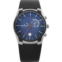 Skagen Denmark Steel GMT Dual Time Blue Dial Mens Watch 853XLSLN