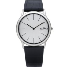 Skagen Denmark Watch, Mens Black Croc Embossed Leather Strap 39mm 858X