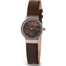 Skagen Ladies Leather Strap & Crystals Brown MOP Dial 358XSSLD