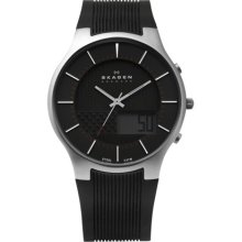 Skagen Mens Ana-Digi Stainless Watch - Black Rubber Strap - Black ...