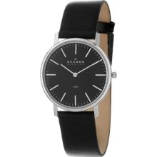 Skagen Men's 'Leather' Stainless Steel Black Leather Watch ...