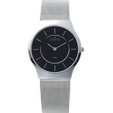 Skagen Men's Ultra Slim Stainless Steel Black Dial Silver Mesh Watch 233lssb