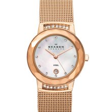 Skagen 'Mesh' Faceted Glass Bezel Watch