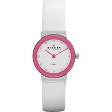 Skagen Studio Brights White Leather Women's Watch White with Pink - Skagen Watches