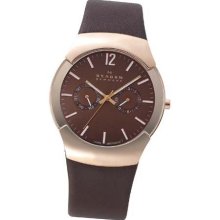 Skagen Swiss Multifunction Leather Mens Watch