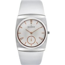 Skagen White Square Case Leather Watch - Jewelry