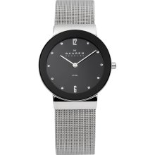 Skagen Womens Analog Stainless Watch - Silver Bracelet - Black Dial - O358LSSB1