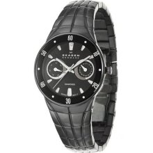 Skagen Women's 'swiss' Black Stainless Steel Diamond Quartz Watch