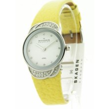 Skagen Yellow Flower Glitz Women's Leather Steel Case Quartz Watch 818