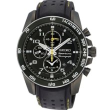 SNAE67P1 - 2012 Seiko Sportura Sapphire Chronograph Black Ion WR 100m Leather Watch