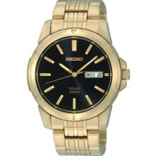 SNE100 -- Seiko Men's Gold Tone Solar Powered Watch w/Black Round Dial SNE100 SNE100