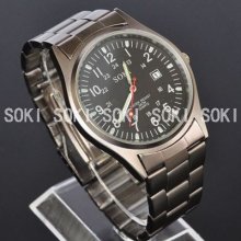 Soki Military Army Date Analog Quartz Mens Wrist Band Metal Band Watch W30