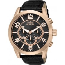 Specialty Chronograph Rose Gold Tone Case Leather Bracelet Black Tone