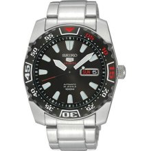Stainless Steel Seiko 5 Sports Automatic Black Dial Bezel Red