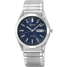 Stainless Steel Solar Quartz Textured Expansion Blue Dial