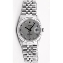 Steel Datejust Jubilee Band Custom Added Silver Diamond Dial