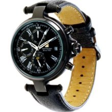 Steinhausen Men s Three Eyes Automatic Leather Strap Watch BLACK