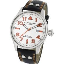 Stuhrling 141 33152 Eagle Swiss Quartz Date White/orange Dial Leather Mens Watch