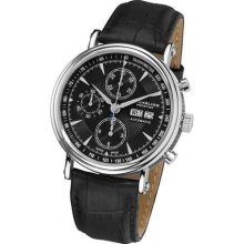 Stuhrling 363 33151 Prestige Auto Ss Case Black Dial Black Leather Mens Watch