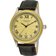 Stuhrling 91c 332g531 Augustus Automatic Goldtone Dial Black Leather Mens Watch