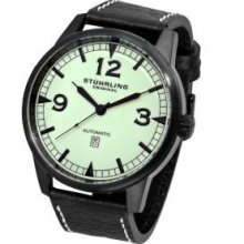 Stuhrling Original 129XL.335566 Mens Automatic Tuskegee Warhawk Black PVD Caseandamp;#44; Crownandamp;#44; Case-Back and Rotor; Mint-Cream Luminous Dial with Black Logo and Text
