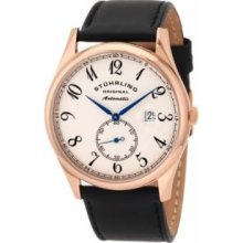 Stuhrling Original 171B.334532 Mens Cuvette Classic Automatic Rosetone Case with White Dialandamp;#44; Black Numeralsandamp;#44; Blue Hands and Black Leather Strap