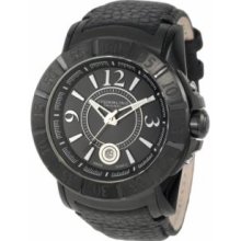 Stuhrling Original 543.332D51 Mens Lifestyles Sentry Swiss Quartz with Black IP Case Black Dial and Black Leather Strap Watch