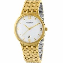 Stuhrling Original 603.32332 Mens Classic Lady Gatsby High Society II Slim Swiss Quartz with Yellowgold Case Silvertone Dial and Yellowgold Bracelet Watch