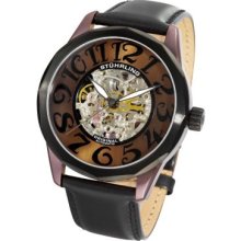 Stuhrling Original Men's Viola Automatic Mechanical Skeletonized Dial Leather Strap Watch