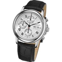 Stuhrling Prestige 362 Swiss Chrono Auto White Dial Black Leather Mens Watch