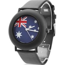 Style Women's Australian PU Analog Quartz Wrist Watch (Black)