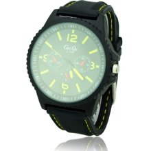 Stylish Silicone Watchband Round Dial Quartz Movement Wrist Watch - Yellow - Yellow - Silicone