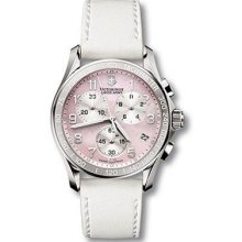 Swiss Army 241257 Women's Watch Classic Pink Mop Dial Chronograph Leather Strap