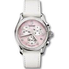 Swiss Army Ladies Stainless Steel Classic Pink Mother Of Pearl Dial Chronograph Leather Strap 241257