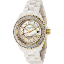 Swiss Legend 20051-WWWGR White w/ YG Diamond Bezel Karamica Ceramic Watch Women