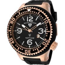 SWISS LEGEND Men's Neptune Black Dial Rose Gold Tone Case Black Rubber