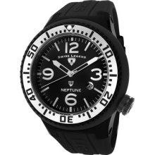 Swiss Legend Men's Neptune Black Dial Silver Bezel Black Silicone