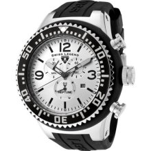 Swiss Legend Men's Neptune Chronograph Silver Dial Black Silicone