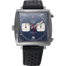 Tag Heuer McQueen Heuer Monaco Watch Black Band Blue Dial