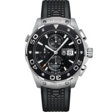 Tag Heuer Watch, Mens Swiss Chronograph Aquaracer Black Leather Strap
