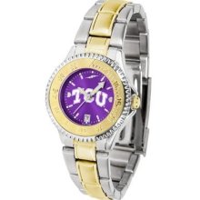 TCU Texas Christian Ladies Stainless Steel and Gold Tone Watch