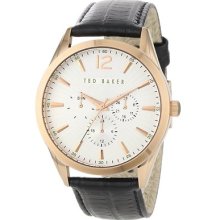 Ted Baker Men's Rose Gold Dial Black Leather Strap Watch - Te1056