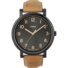 Timex 'Easy Reader' Leather Strap Watch Brown